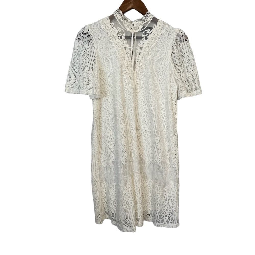 My Michelle White Lace Short Sleeve Cocktail Dress